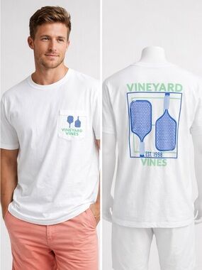 Vineyard Vines | White Graphic Pocket Tee | Paddle Print | Cotton | XL
